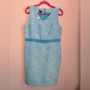 NWT Talbots Blue and White Tweed Structured Ribbon Bow Waist Shift Dress 14P